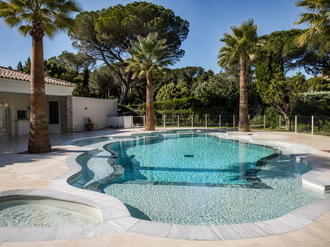 La piscine sous les palmiers